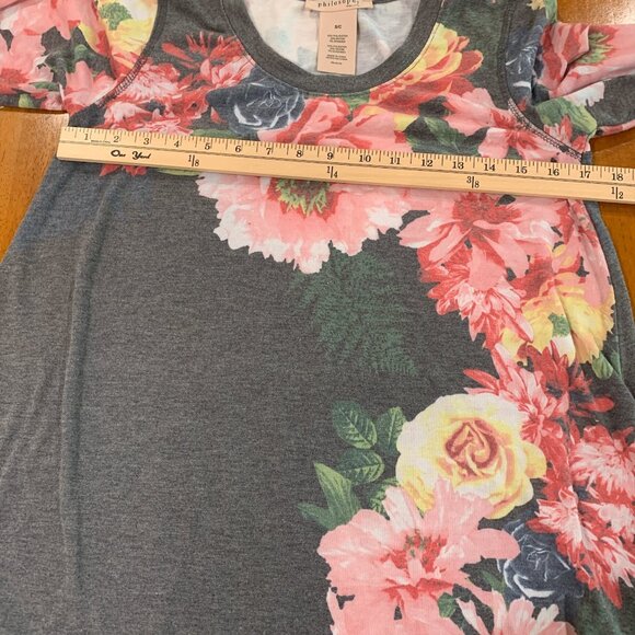 Philosophy Tunic Scoop Neck Grey-pink Floral Print Knit Asymmetric Hem Sz S - Picture 6 of 7